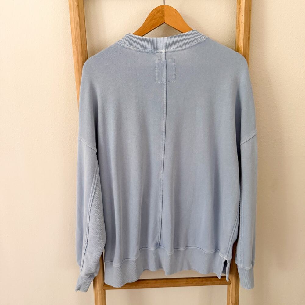 Aerie Distressed Lightweight Crewneck Sweatshirt Blue Oversized Women’s XS - Picture 5 of 6